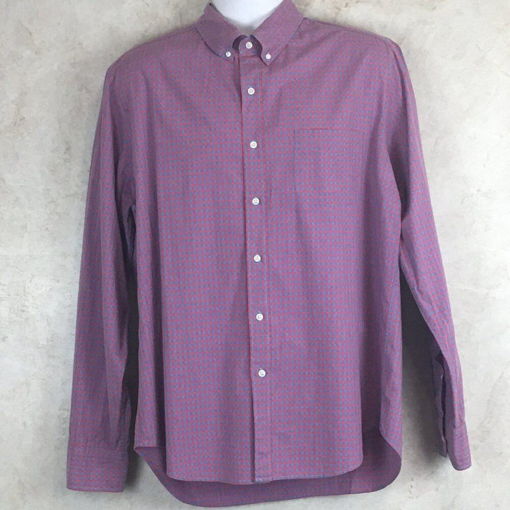 J. Crew Men's Long Sleeve Blue and Pink Checkered Button-up Shirt Size L